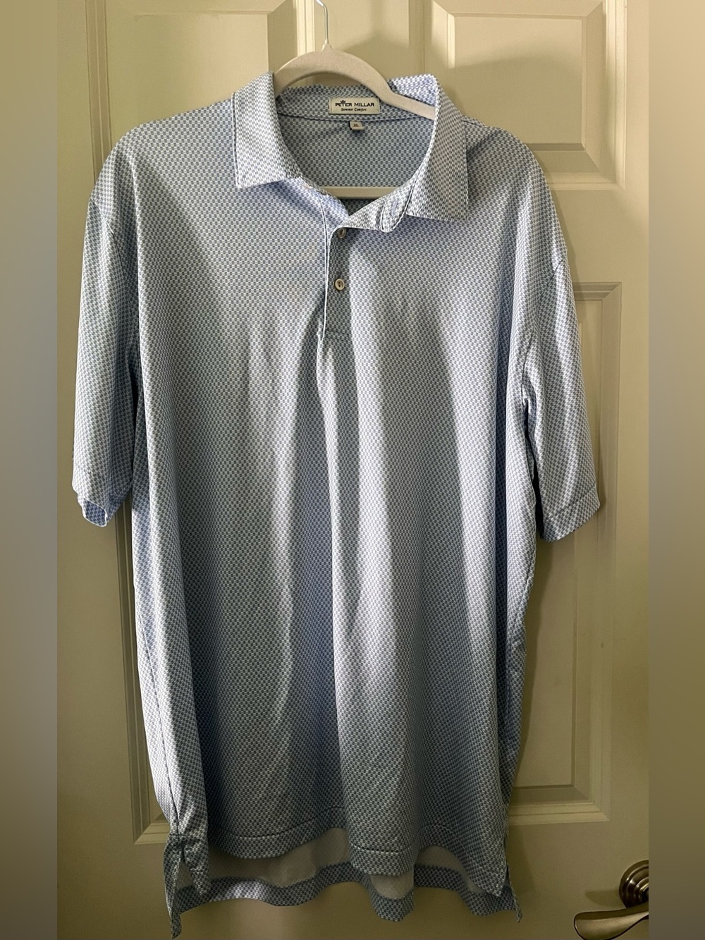 Peter Millar Comfort golf polo Batik performance shirt blue & white pattern XL